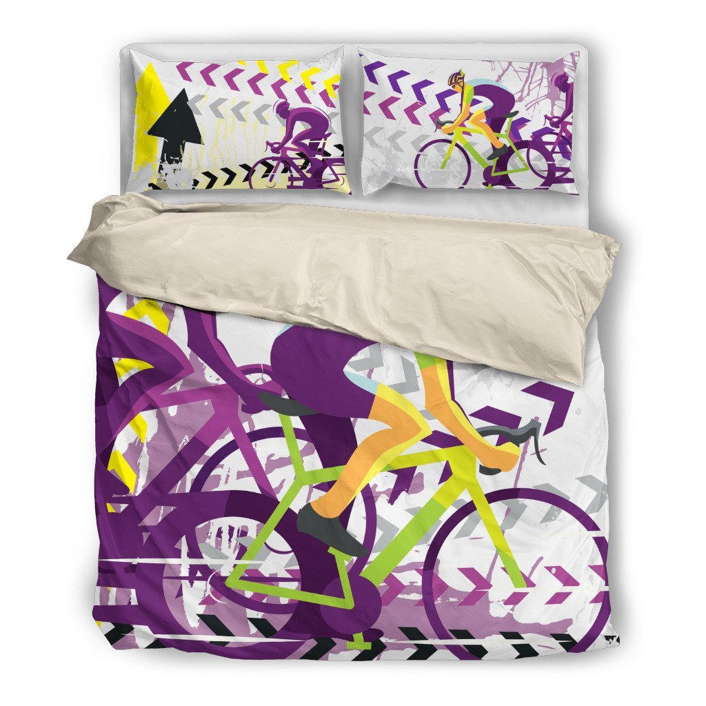 Bicycle Bedding Set Roan Bike Cycling Pattern Duvet Covers White