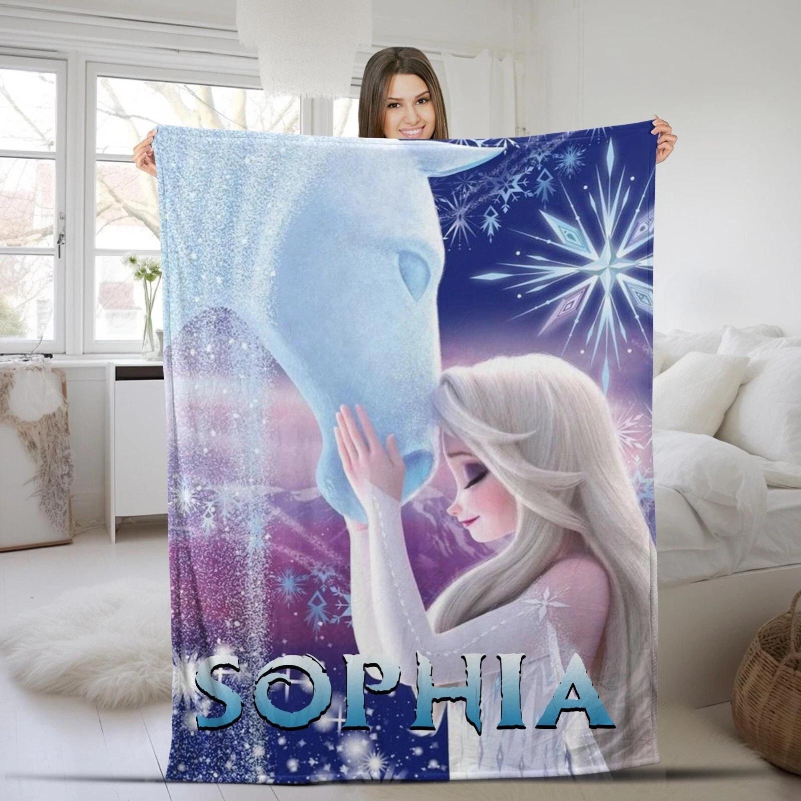 Personalized Name Frozen Blanket Princess Elsa Fleece Sherpa Blanket