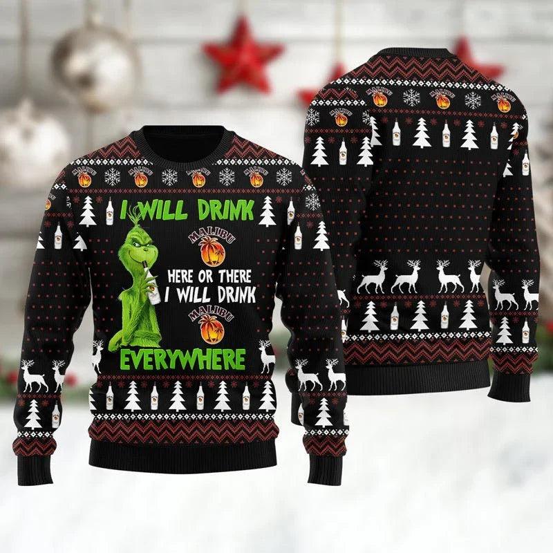 Malibu Grinch Will Drink Everywhere Ugly Christmas Sweater