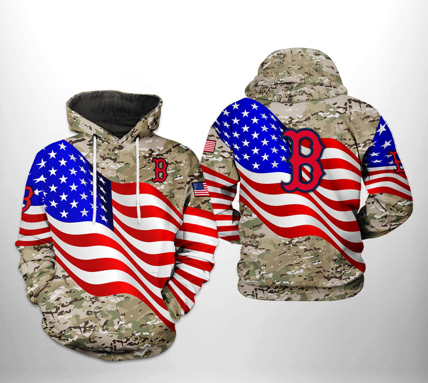 Boston Red Sox MLB US Flag Camo Veteran 3D All Over Print Hoodie & Zip Hoodie