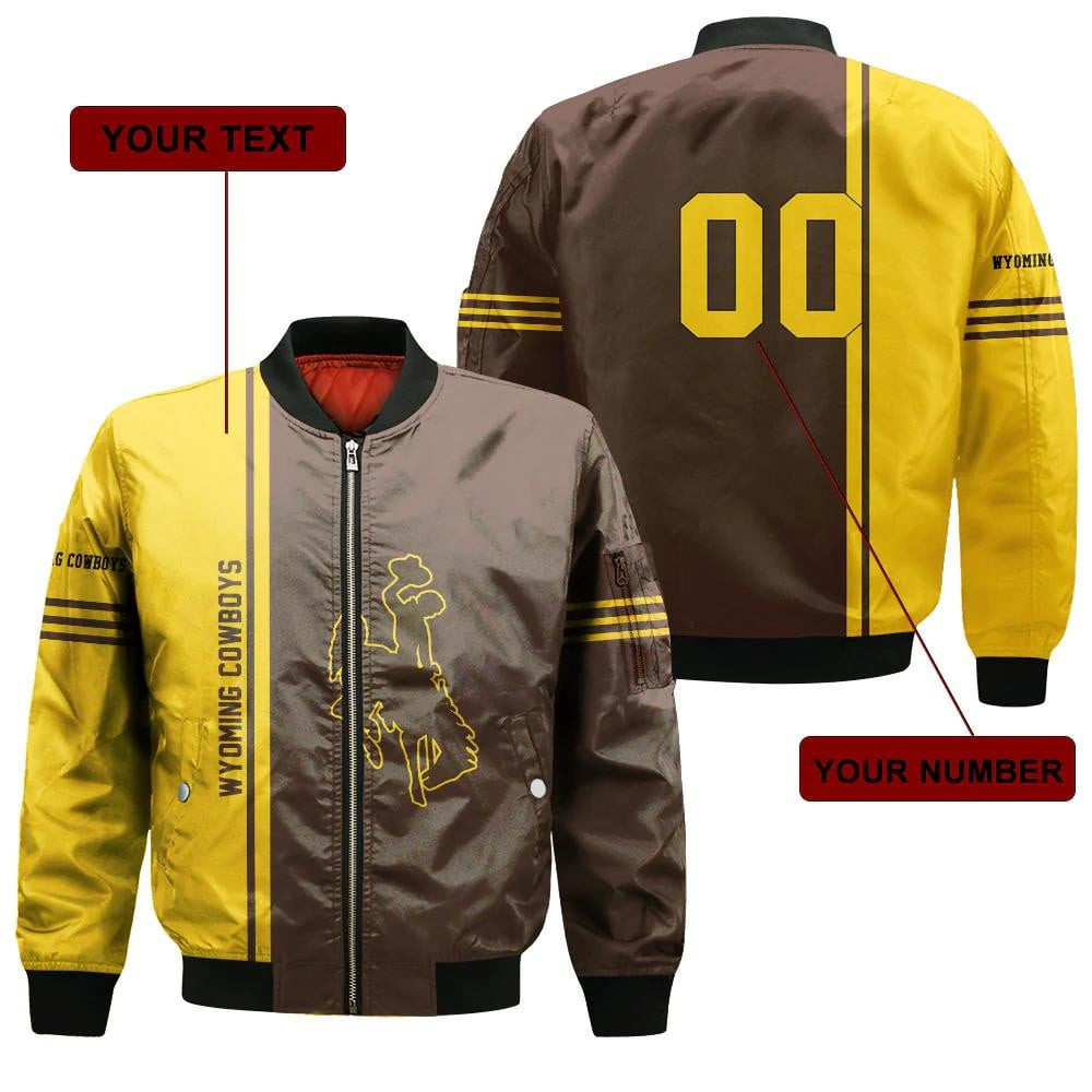Wyoming Cowboys Custom Text Number Half Style Bomber Jacket