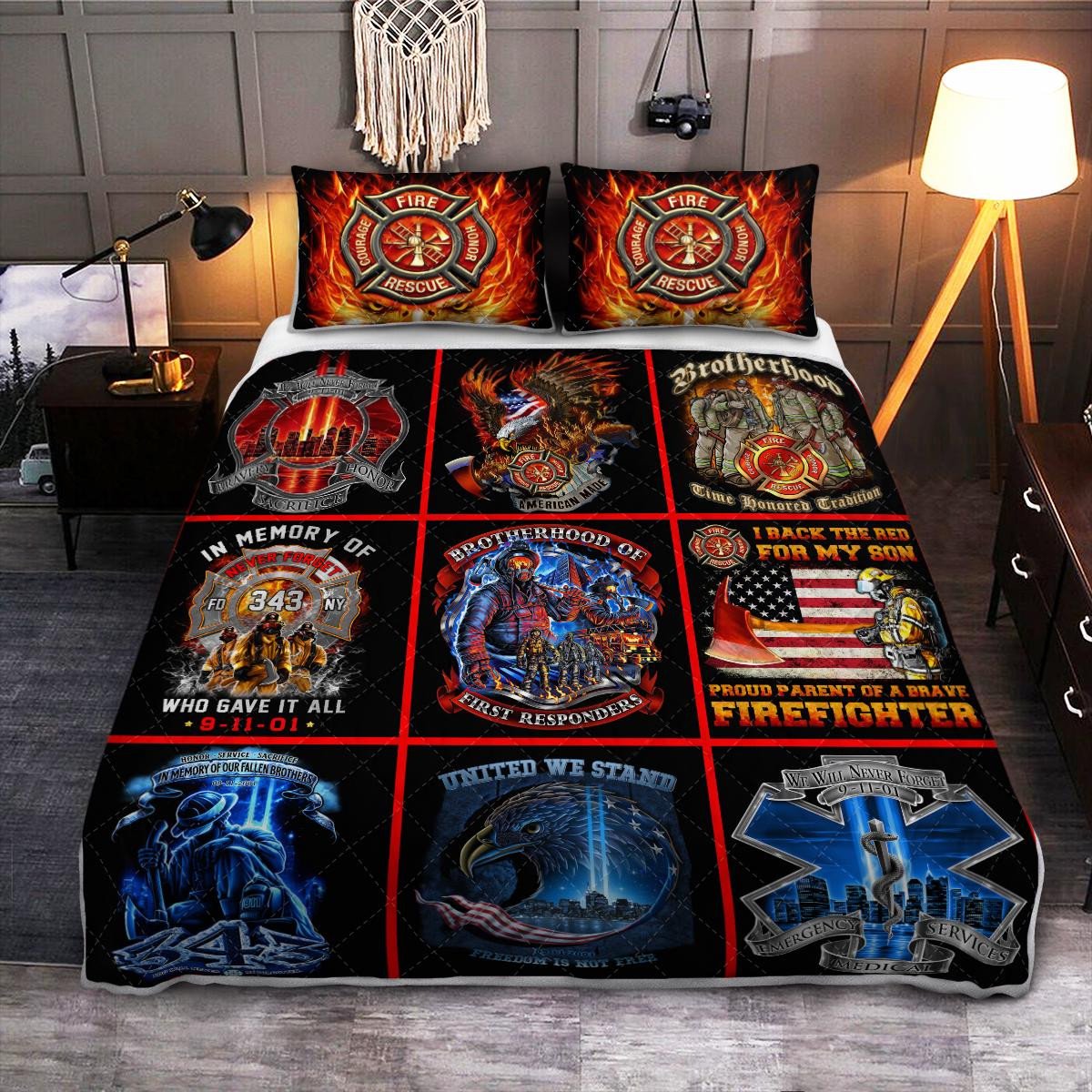 Firefighter Bedding Set Brotherhood Of Fire Responders Duvet Covers Black