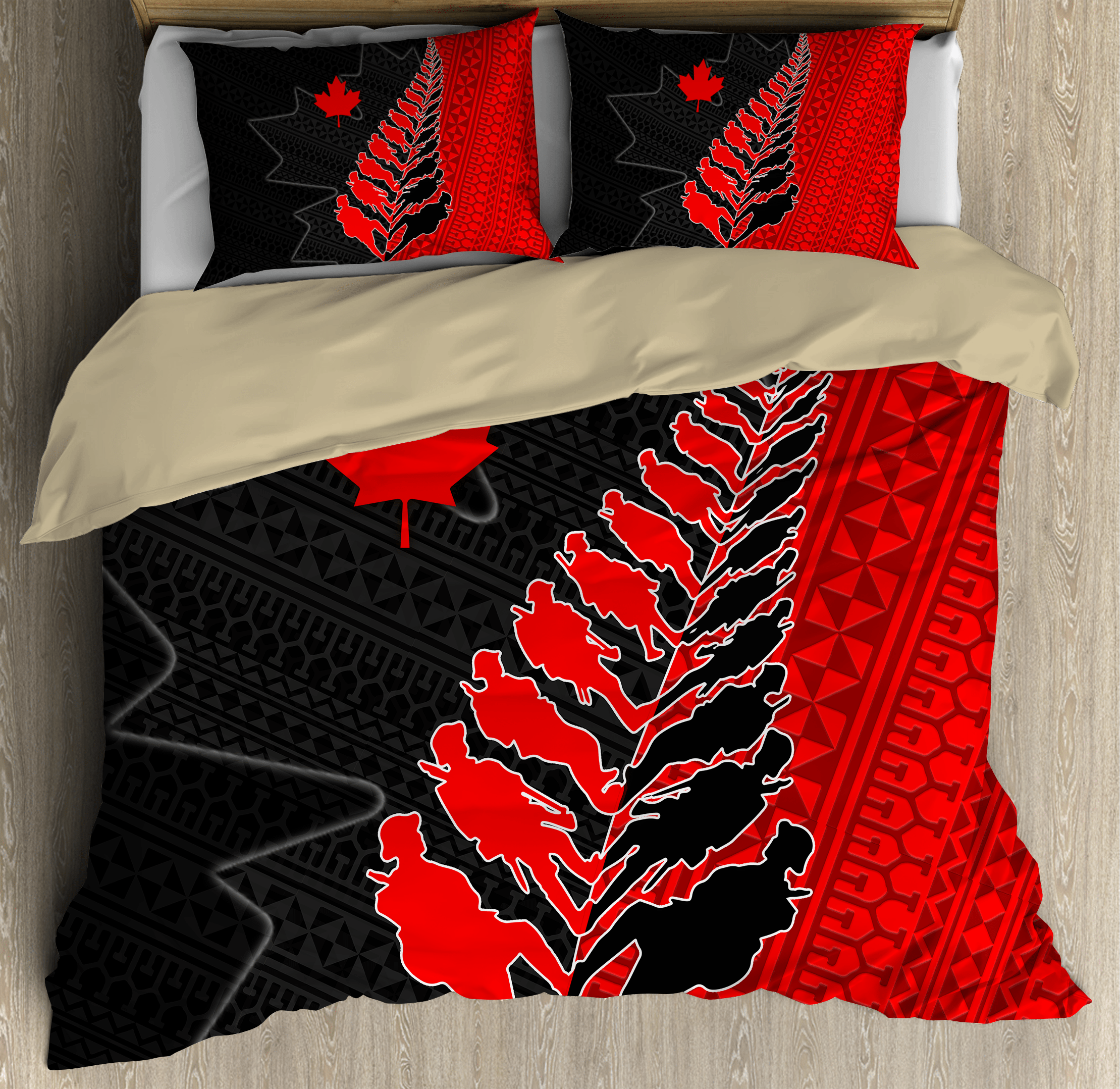 Veteran Bedding Set Canadian Veteran Soldiers Silhouette Duvet Covers Black