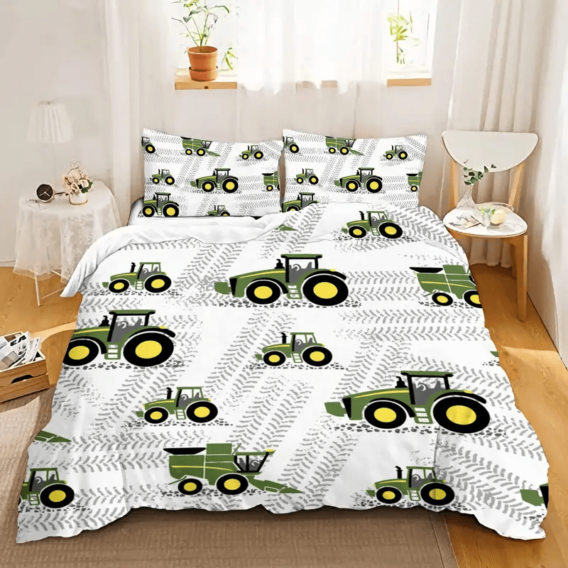 Farmer Bedding Set Farming Tractor Tire Mark Pattern Duvet Covers