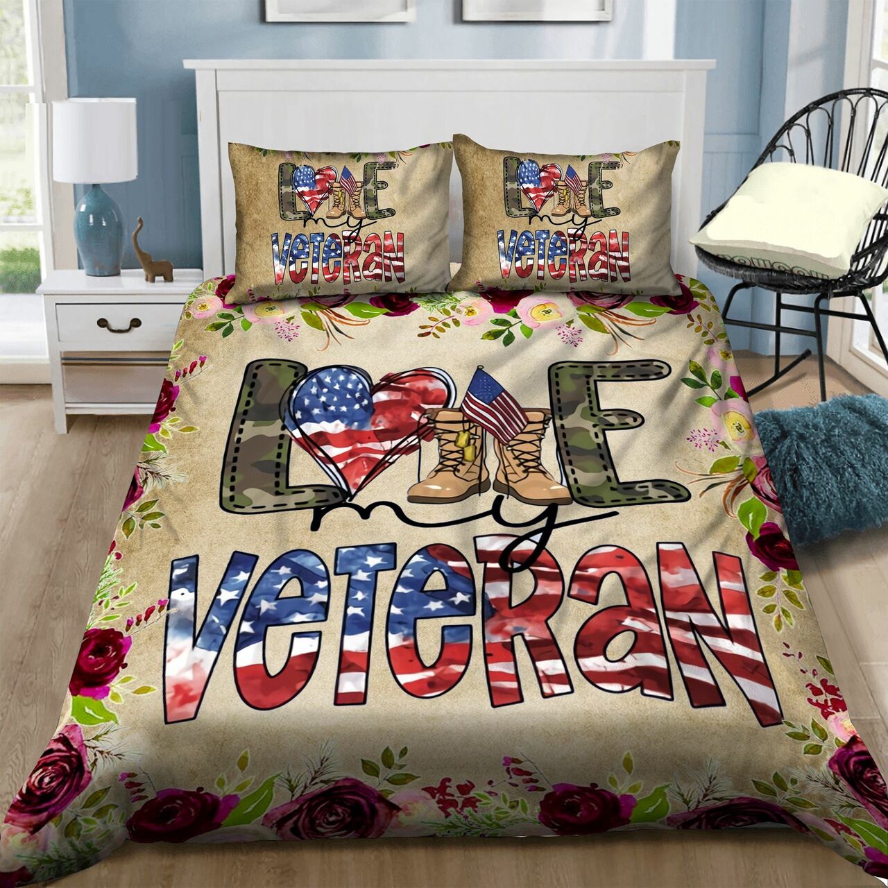 Veteran Bedding Set Love Veteran Rose Flower Pattern Duvet Covers