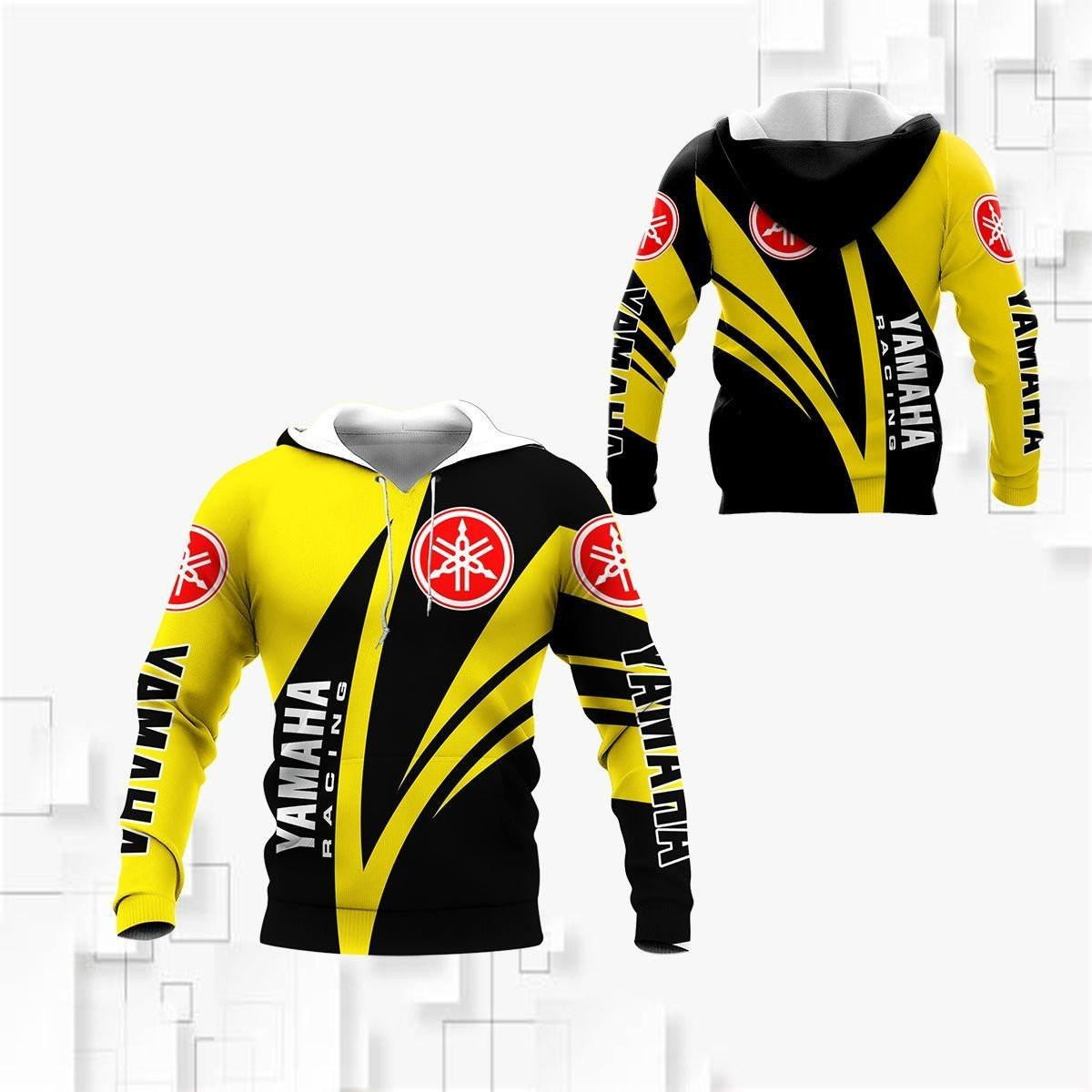 Yamaha Racing Team Black And Yellow All Over Print Hoodie, Zip Hoodie 84