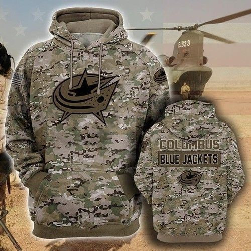 Columbus Blue Jackets Camouflage Veteran 3D All Over Print Hoodie & Zip Hoodie