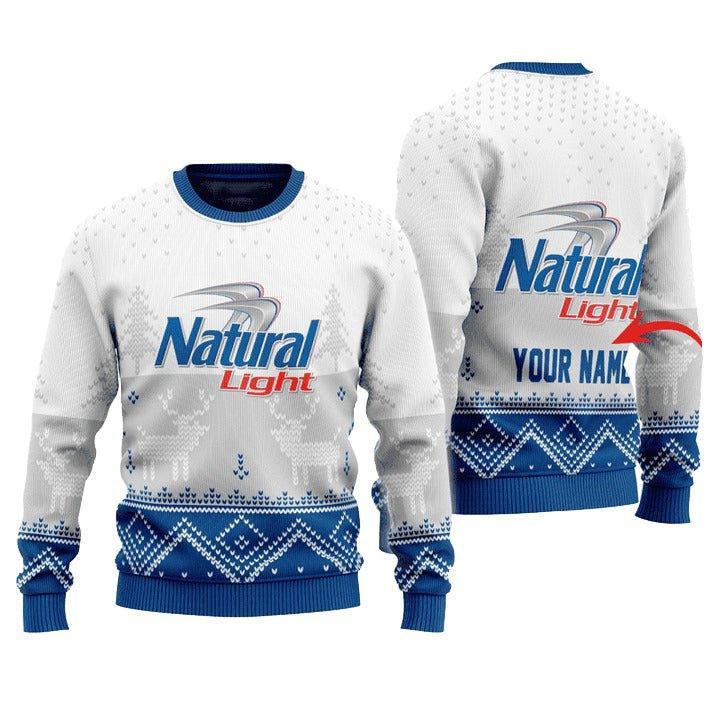 Personalized Natural Light Winter Reindeer Ugly Christmas Sweater