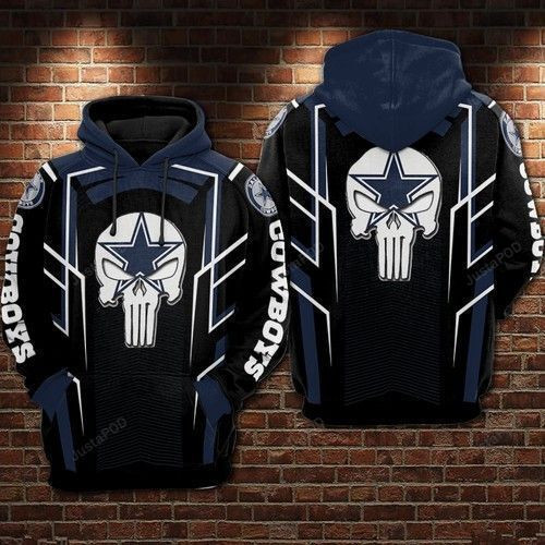 Cowboys Football Punisher Skull Star 3D All Over Print Hoodie & Zip Hoodie