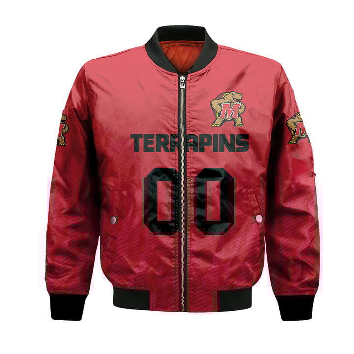 Maryland Terrapins Custom Text Number Red Bomber Jacket V14