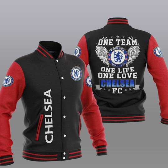 Chelsea FC Black Red One Team Baseball Jacket