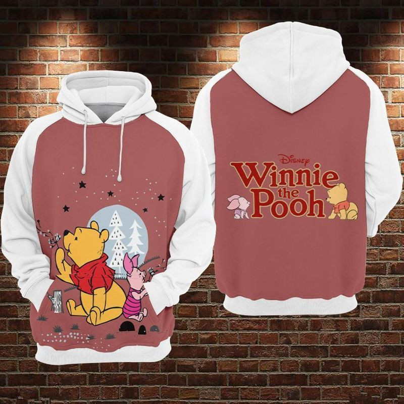 Winnie The Pooh Bear & Piglet Playing Over Print 3d Hoodie Zip Hoodie