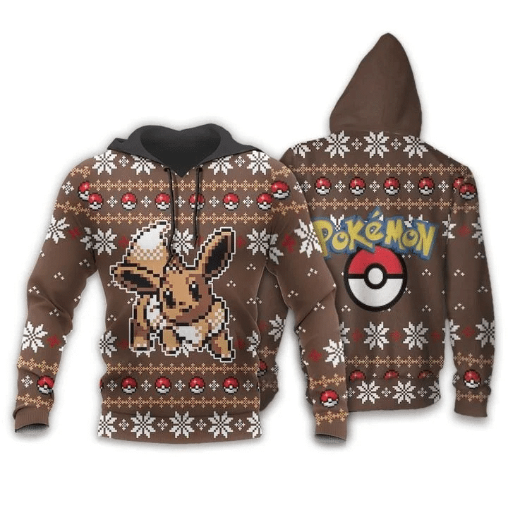 Pokemon Ugly Christmas Eevee Xmas  3d Hoodie Zip Hoodie