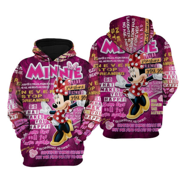 Minnie Mouse Punk Words Pattern Cartoon Graphic Outfits Aop Hoodie, Zip Hoodie 2387
