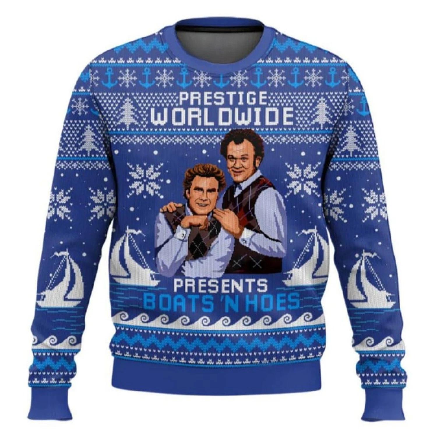 Prestige Worldwide Presents Boat N Hoes Step Brothers Ugly Christmas Sweater
