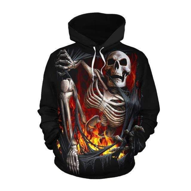 Burning Skeleton Saving His Life Black 3d Hoodie Zip Hoodie