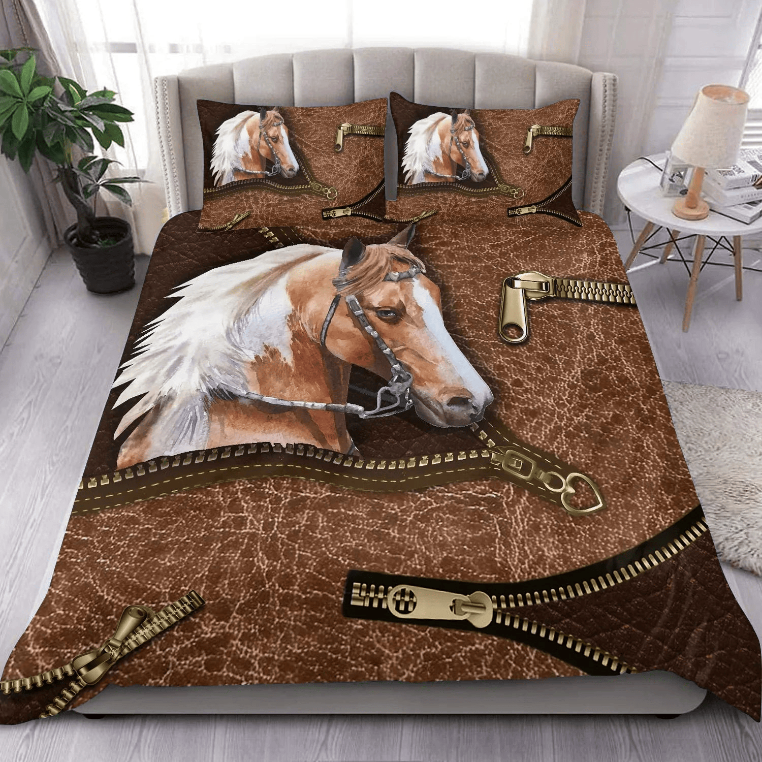 Horse Bedding Set Horse Leather Zipper Pattern Duvet Covers