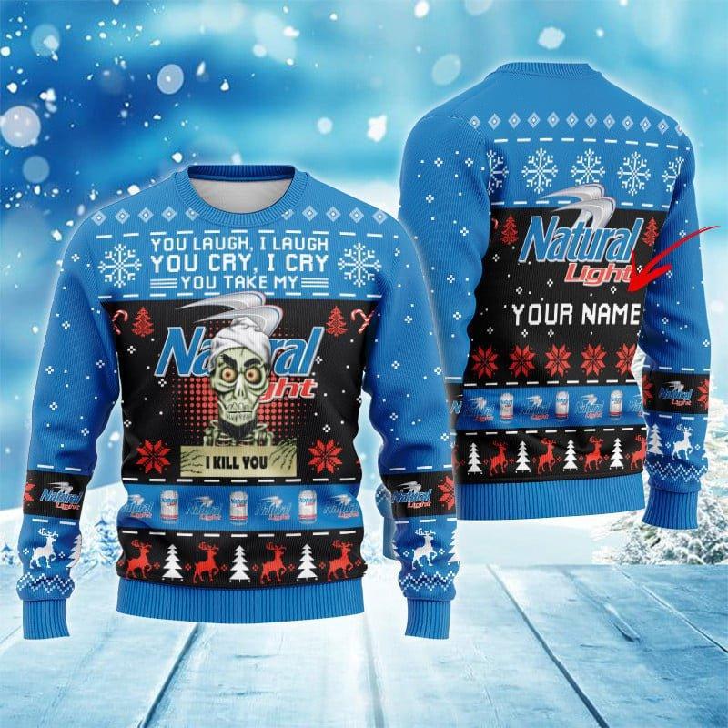 Personalized Natural Light Funny Skeleton Ugly Christmas Sweater