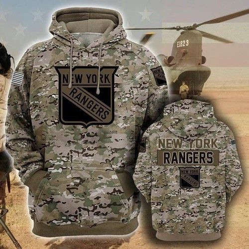 New York Rangers Camouflage Veteran Zip 3D All Over Print Hoodie & Zip Hoodie