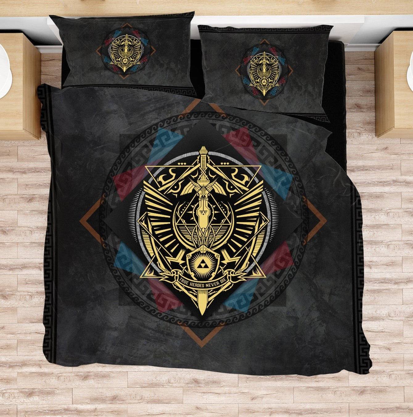 The Legend Of Zelda Bedding Set True Heroes Never Die Shield And Sword Duvet Covers