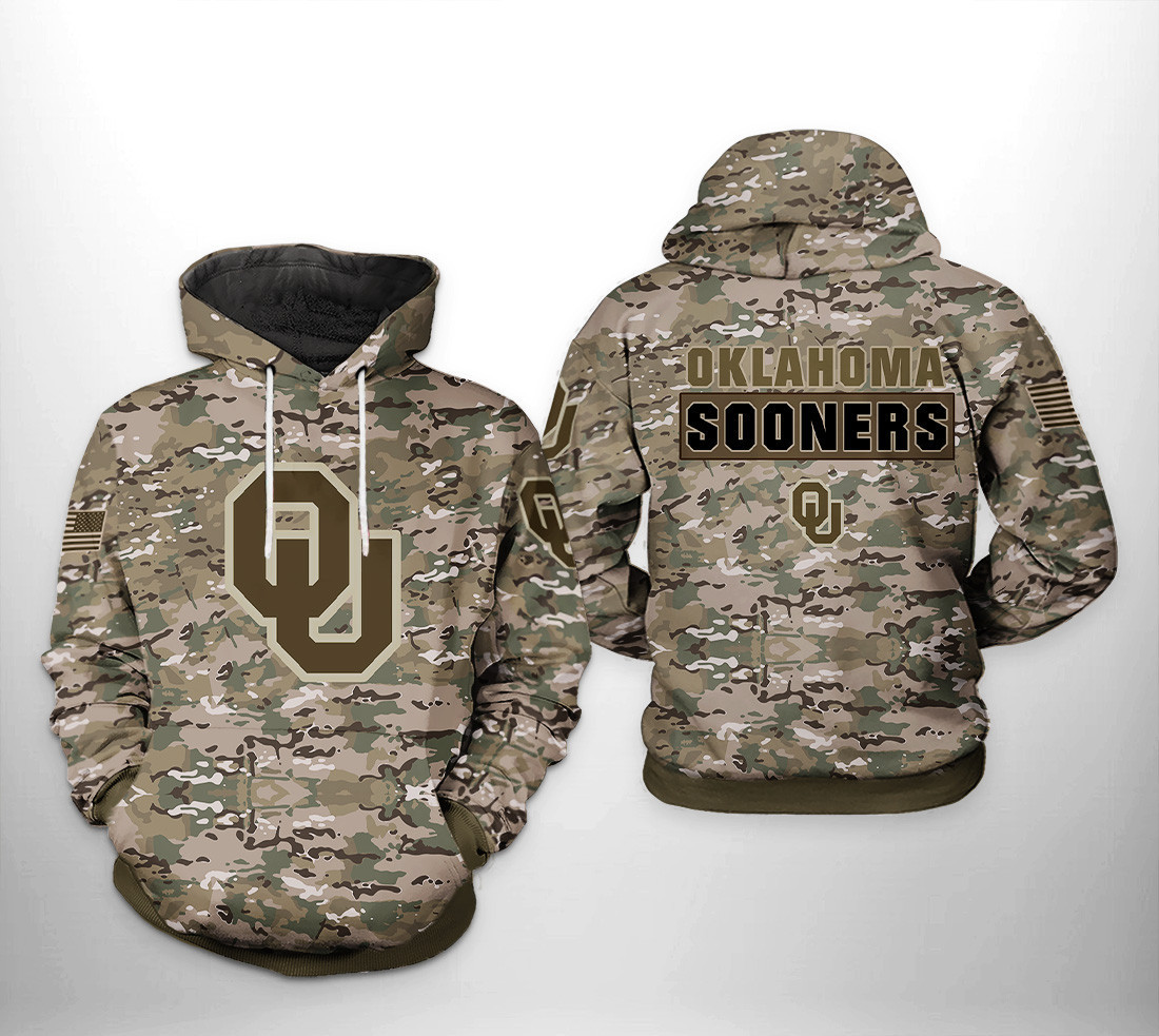 Oklahoma Sooners Camo Veteran 3D All Over Print Hoodie & Zip Hoodie