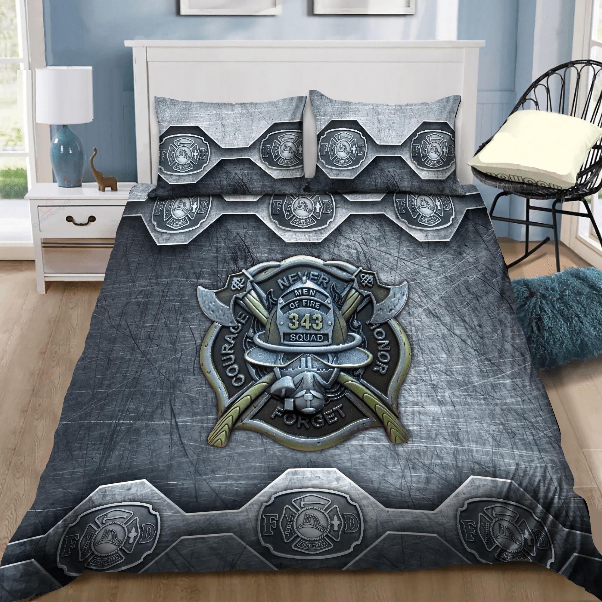 Firefighter Bedding Set Firefighter Warrior Emblem Symbol Duvet Covers