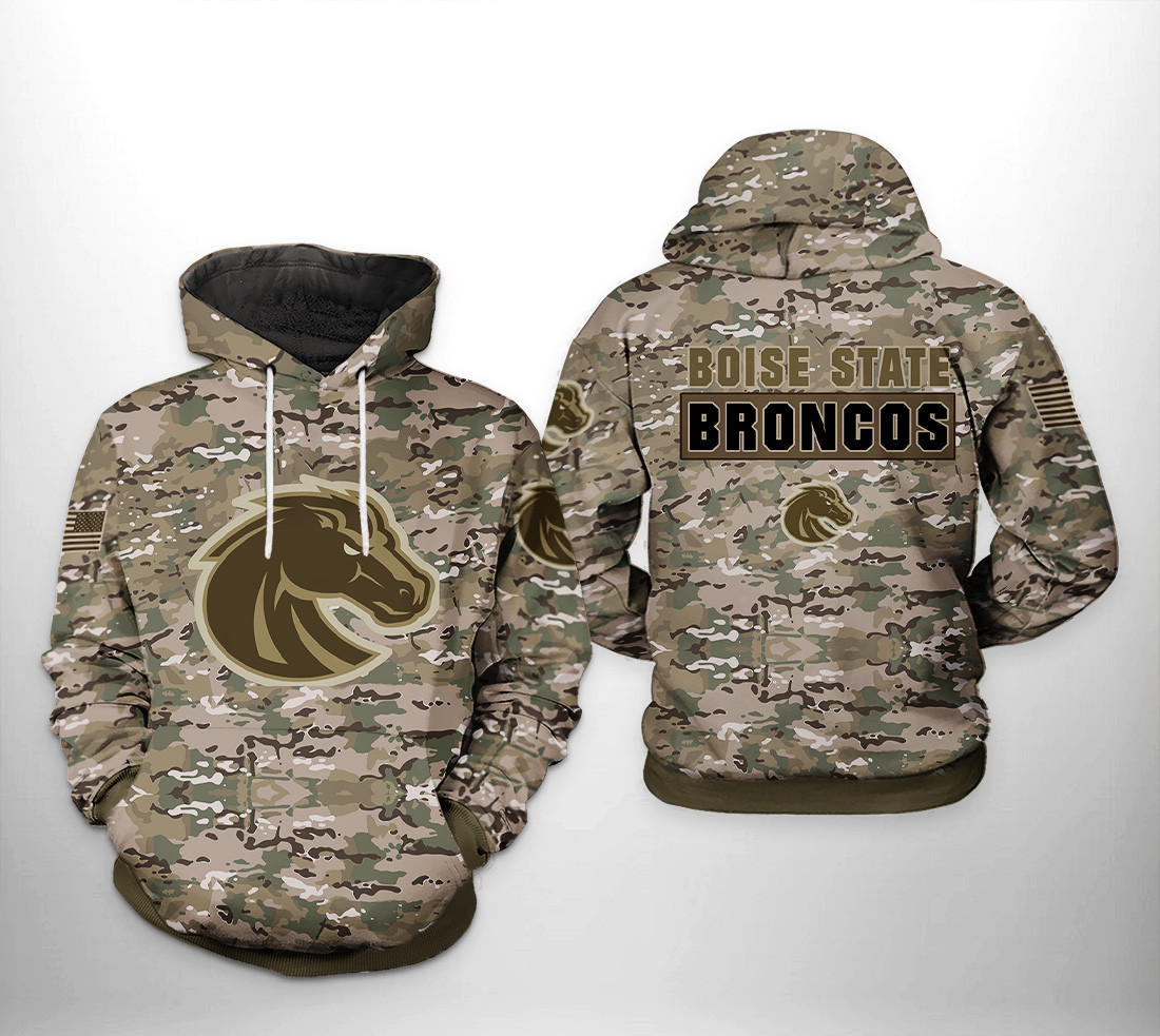 Boise State Broncos Camo Veteran 3D All Over Print Hoodie & Zip Hoodie