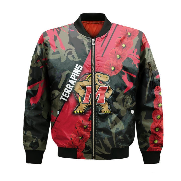 Maryland Terrapins Red Flowers Bomber Jacket