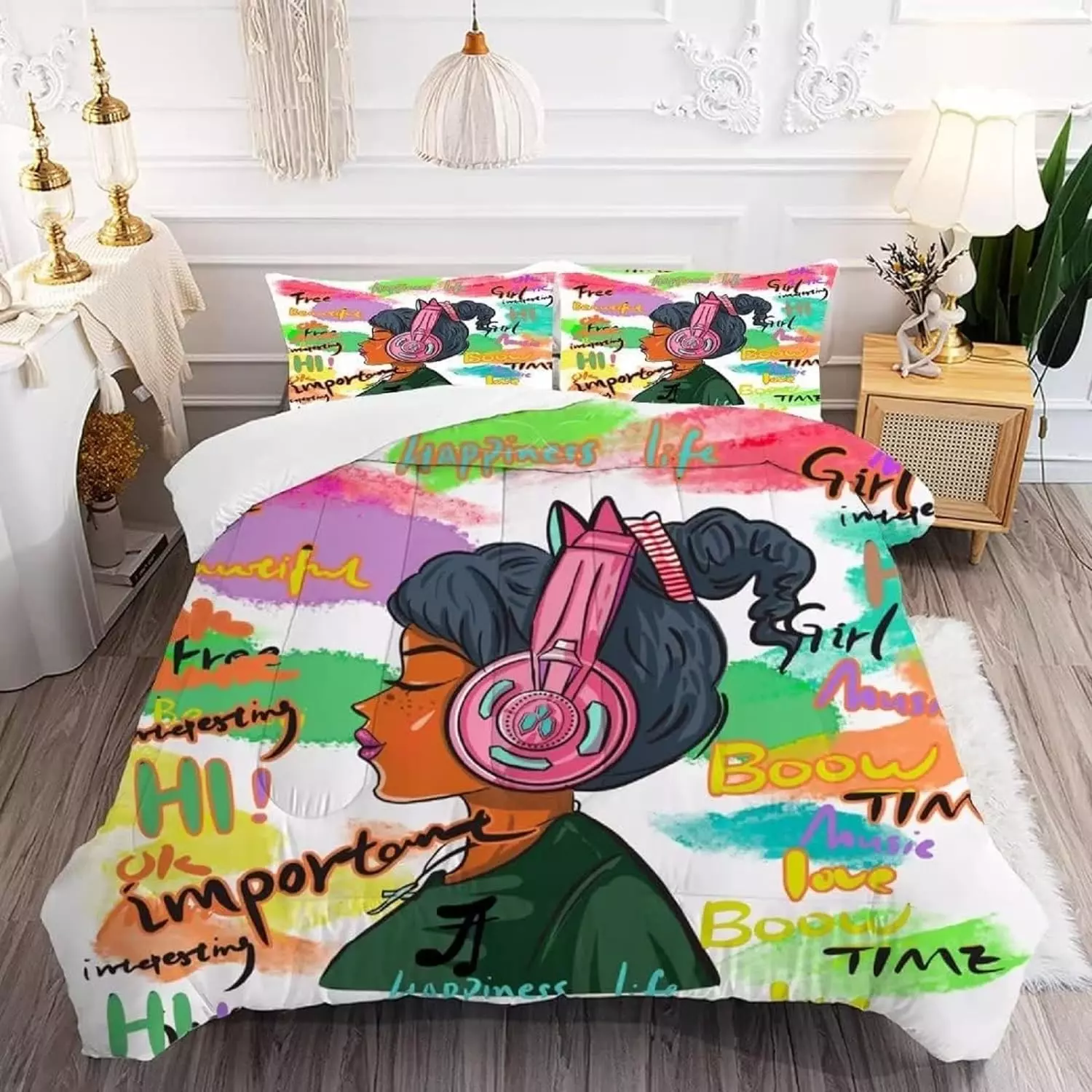 Africa Americans Bedding Set Black Girl Music Motivation Words Pattern Duvet Covers