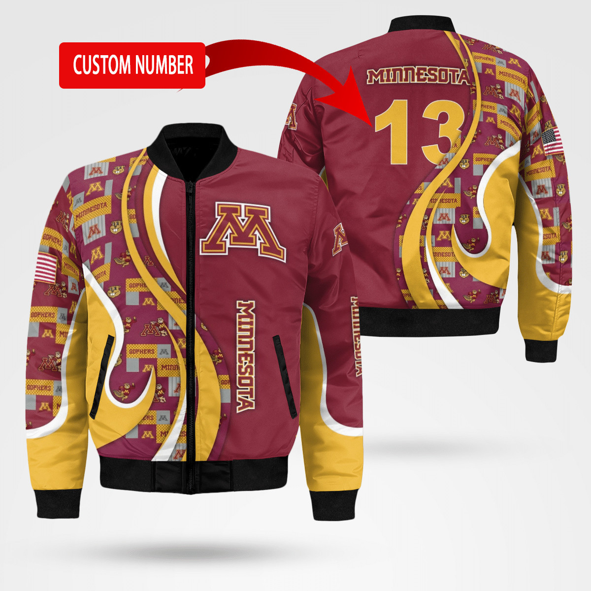 Minnesota Golden Gophers Custom Number Bomber Jacket