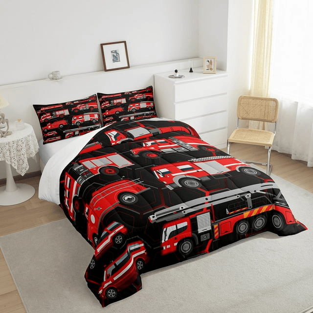 Firefighter Bedding Set Firefighter Truck All Style Pattern Duvet Covers Black