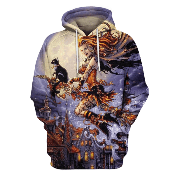 Halloween Shirt Pretty Witch Flying Broomstick 3d Hoodie Zip Hoodie