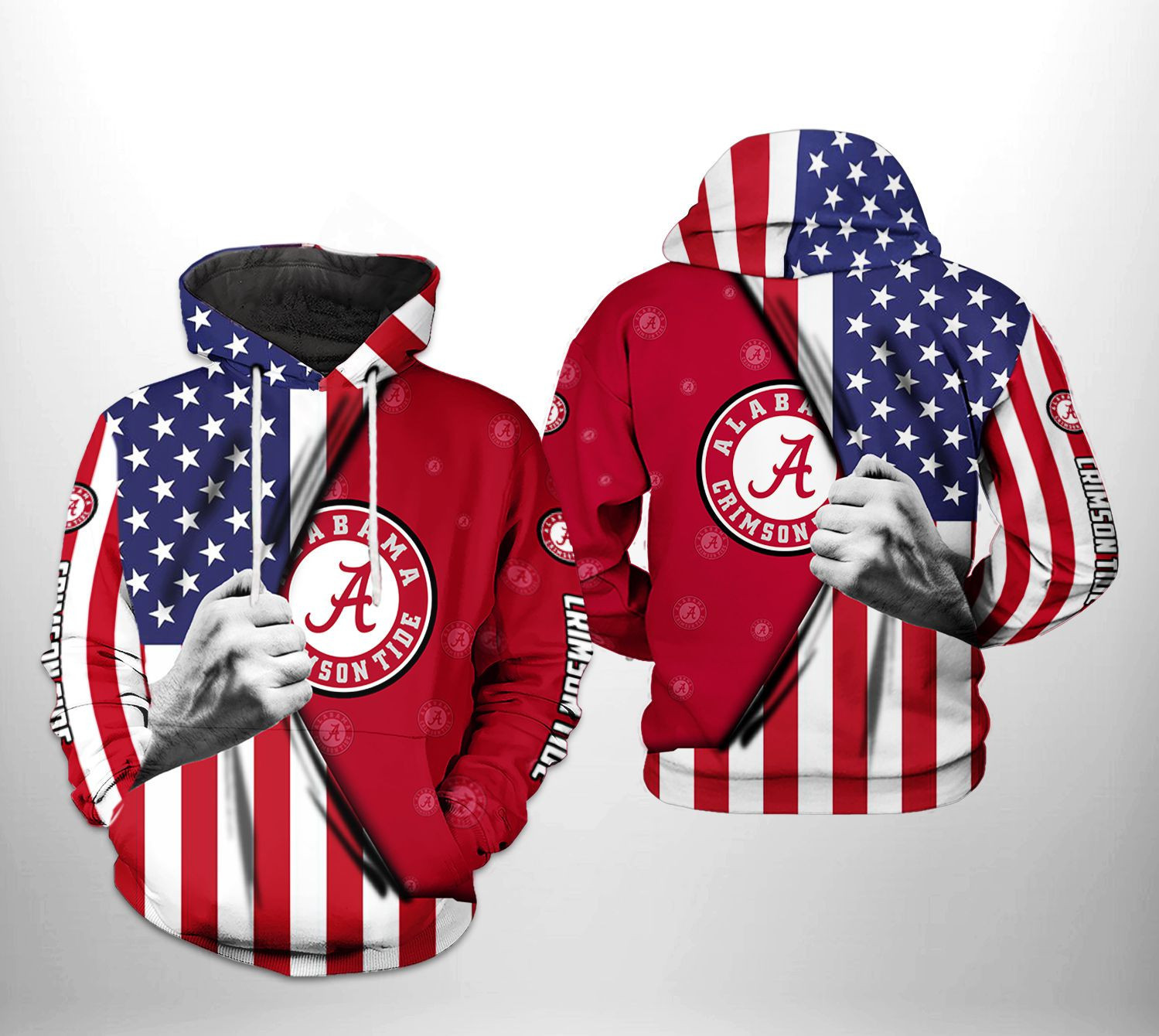 Alabama Crimson Tide US FLag 3D All Over Print Hoodie & Zip Hoodie