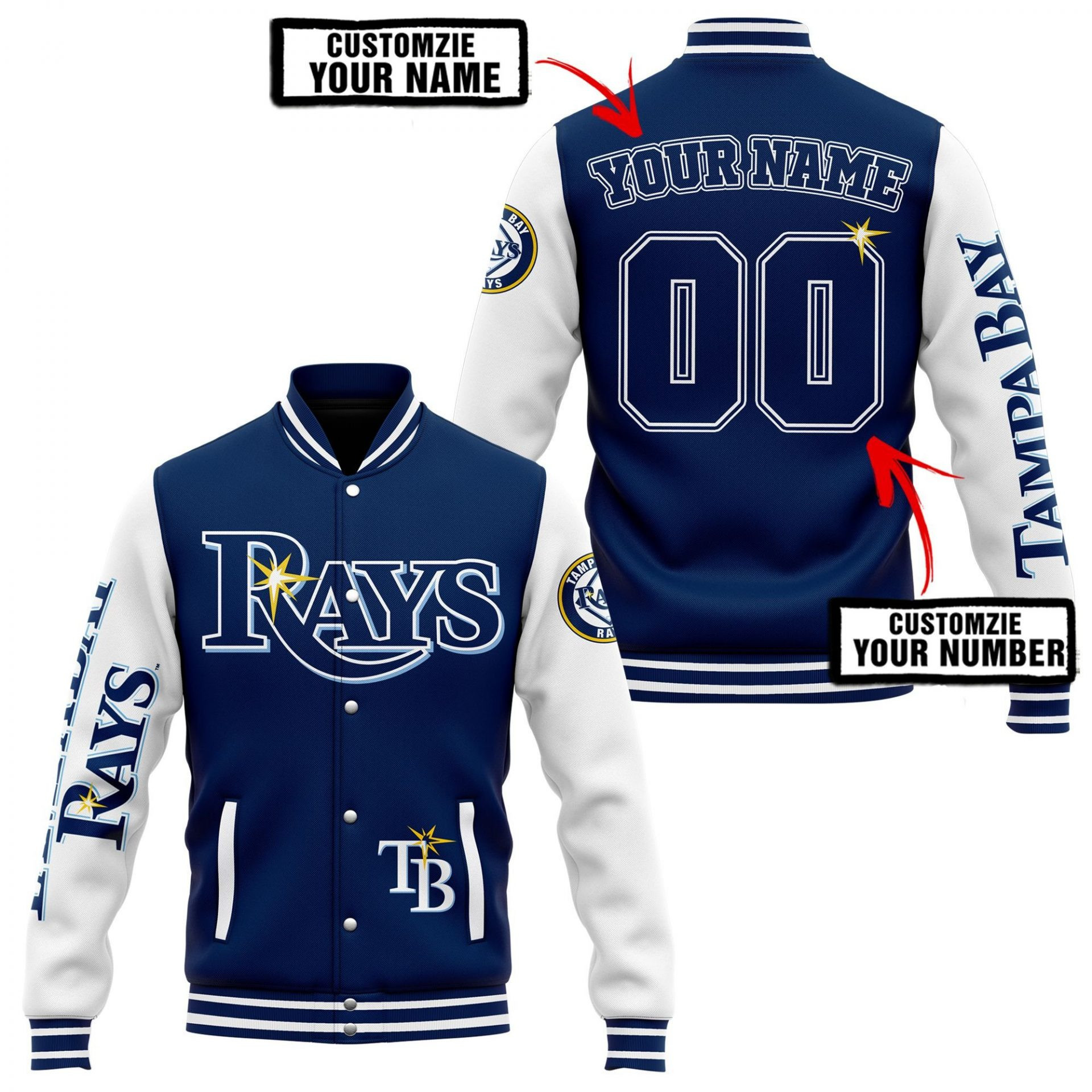 Tampa Bay Rays Custom Name Number Baseball Jacket V1