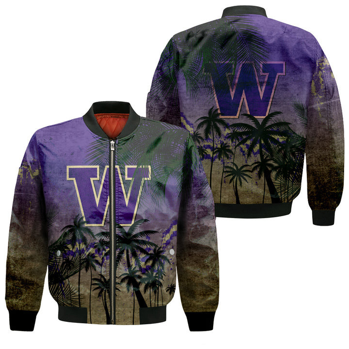 Washington Huskies Coconut Tree Tropical Bomber Jacket