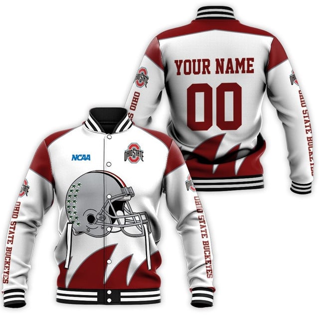 Ohio State Buckeyes Custom Name Number White Baseball Jacket