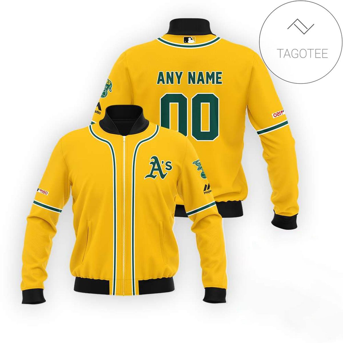 Oakland Athletics Custom Name Number Yellow Bomber Jacket