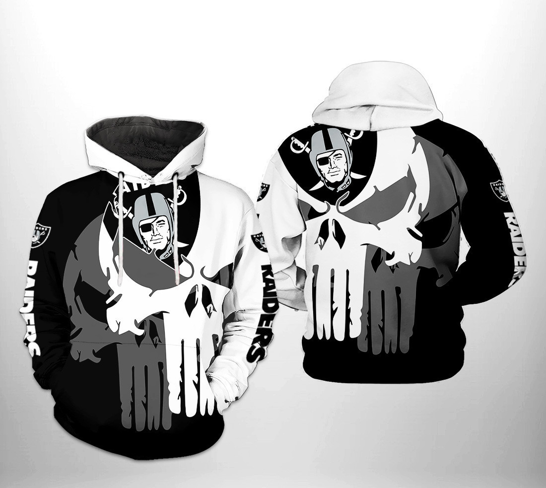 Oakland Raiders Team Skull 3D All Over Print Hoodie & Zip Hoodie