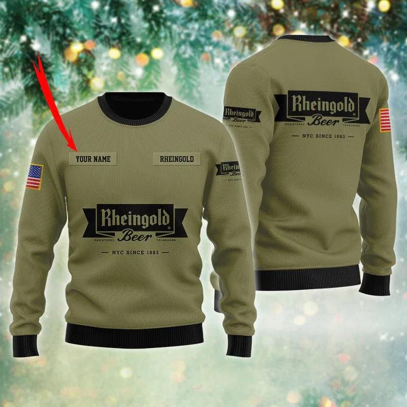 Personalized Rheingold USA Flag Ugly Christmas Sweater