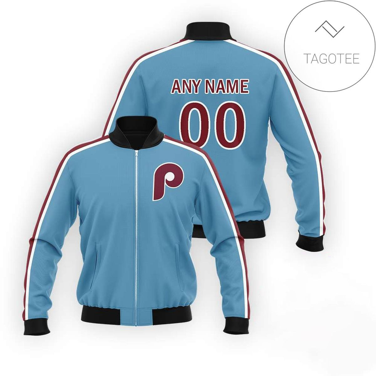 Philadelphia Phillies Custom Name Number Light Blue Bomber Jacket