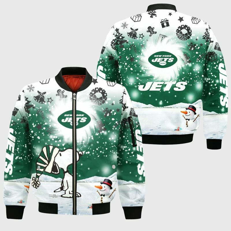 New York Jets Snoopy Green Christmas Bomber Jacket