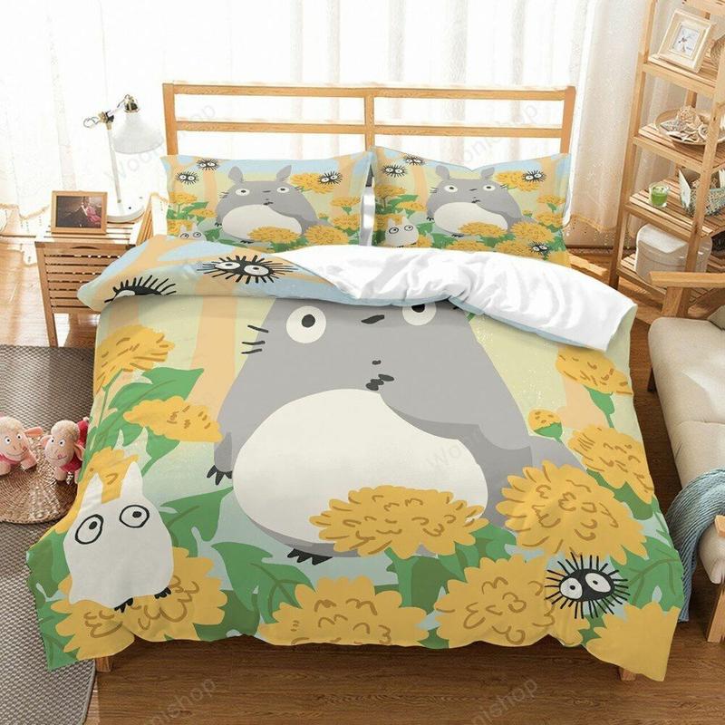 SGhibli Bedding Set Totoro In The Flower Garden Duvet Covers