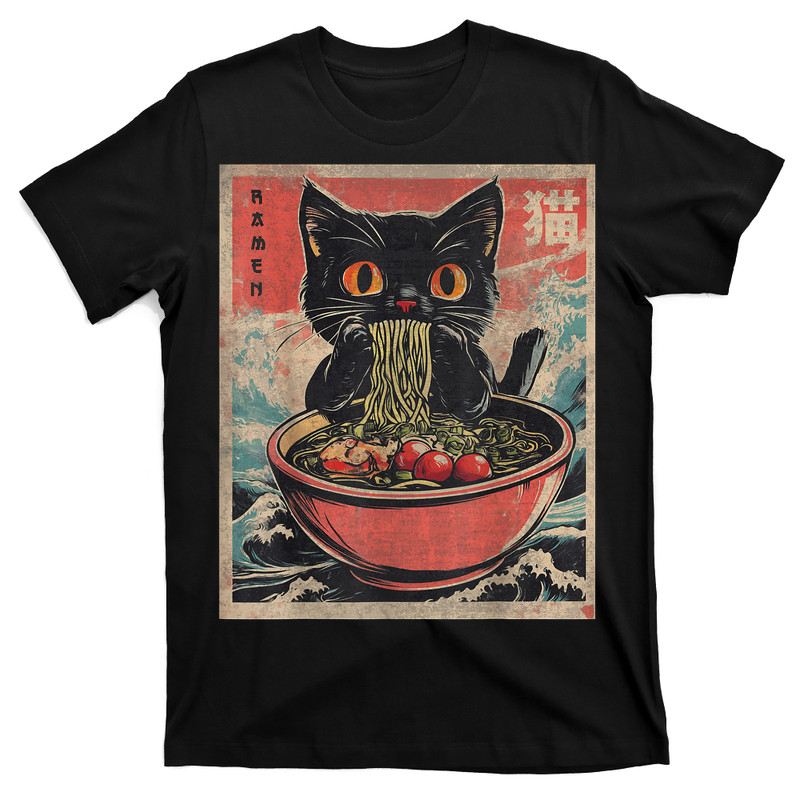 Cat Ramen Japanese Graphic Tees Kawaii Cat Anime T-Shirt