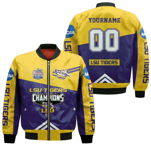 LSU Tigers Custom Name Number Peach Bowl Champions 2019 Bomber Jacket