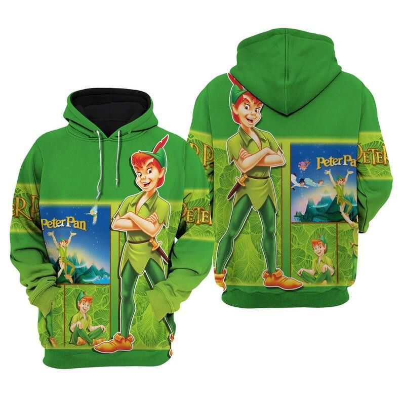 Cartoon Fan Gift, Fairies, Peter Pan Green All Over Print Hoodie, Zip Hoodie