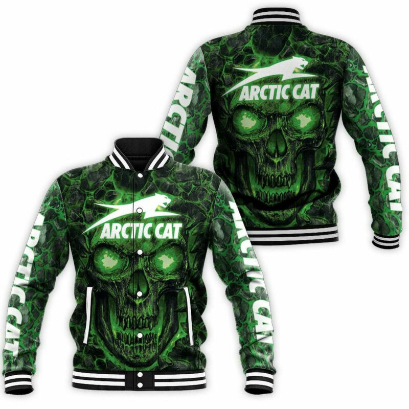 Arctic Cat Green Flame Skull 3d Hoodie Sweater Jersey Baseball Jacket Model