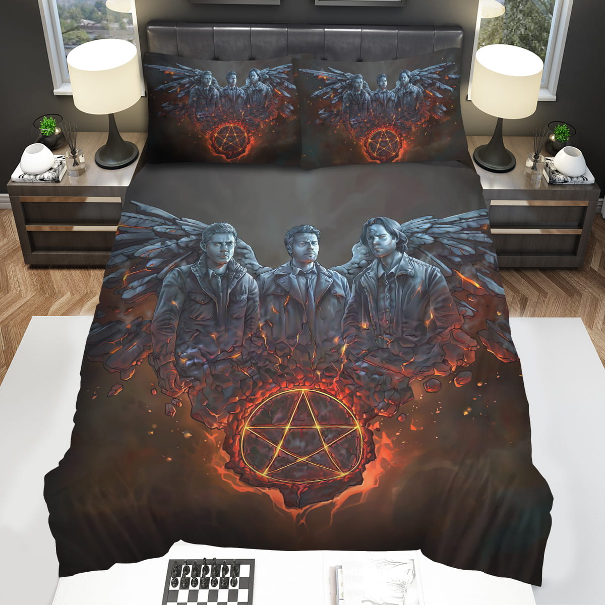Supernatural Bedding Set Supernatural Characters Stone Sculpture Duvet Covers