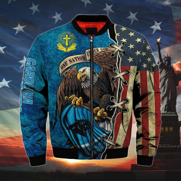 One Nation Under God Carolina Panthers Bomber Jackets