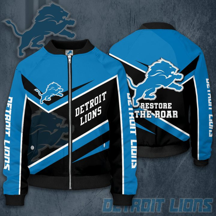 Detroit Lions Black Blue Bomber Jacket V6
