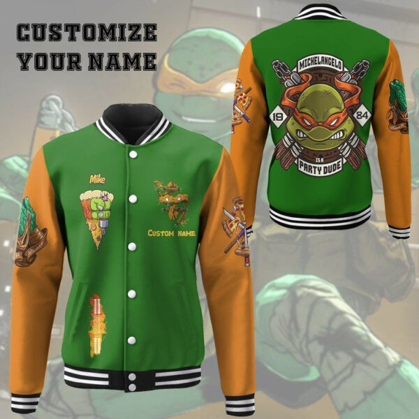 Gearhumans 3d Michelangelo Tmnt Mike Mikey Cosplay Custom Baseball Jacket 11, Gift Lover Baseball Jacket 40